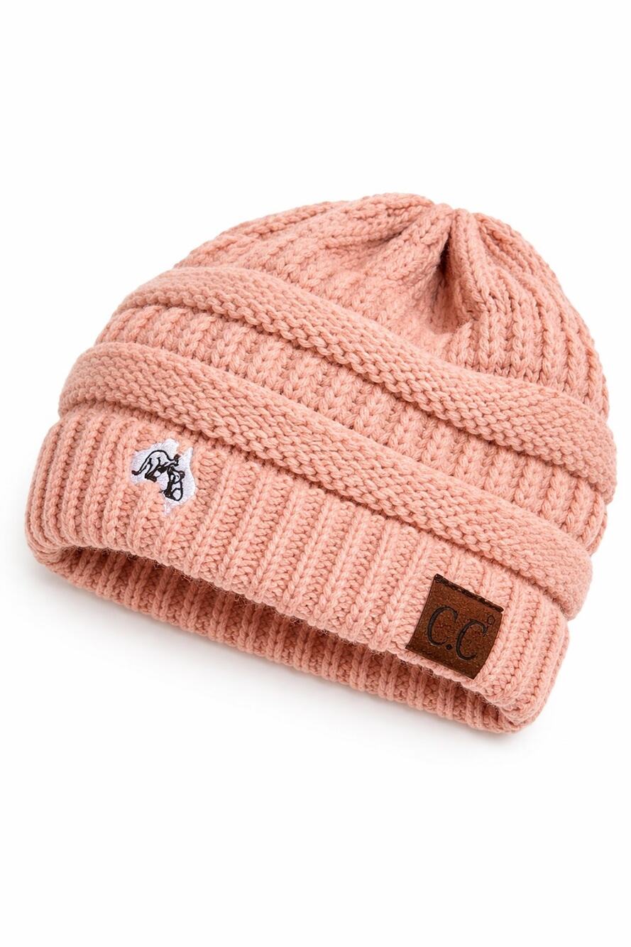 C.C Slouchy Cable Knit Beanie Coral Pink Womens Winter Hat Soft Knit Stretch Cap